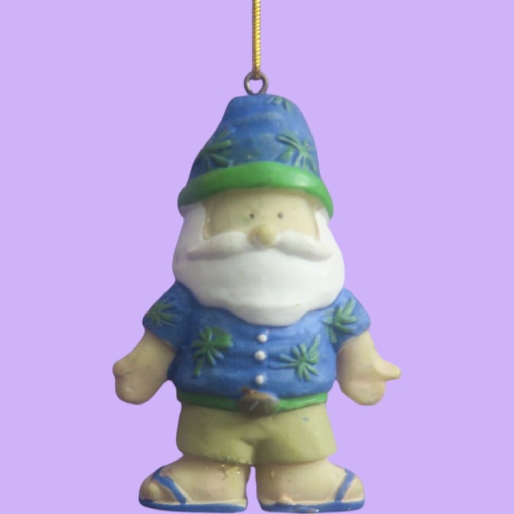 santa ornament gnome flip flops shorts Christmas holidays in blue and white OS